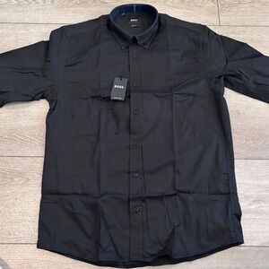 Hugo Boss Dress Shirt Mens XL Black Slim Fit Button Down Long Sleeve Cotton NWT